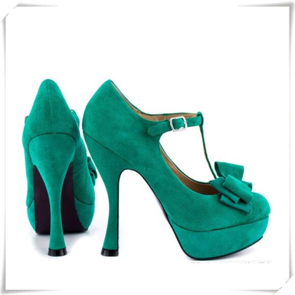 Mojo Moxy Vintage Style Platform High Heel With Bows - Picture 1 of 7